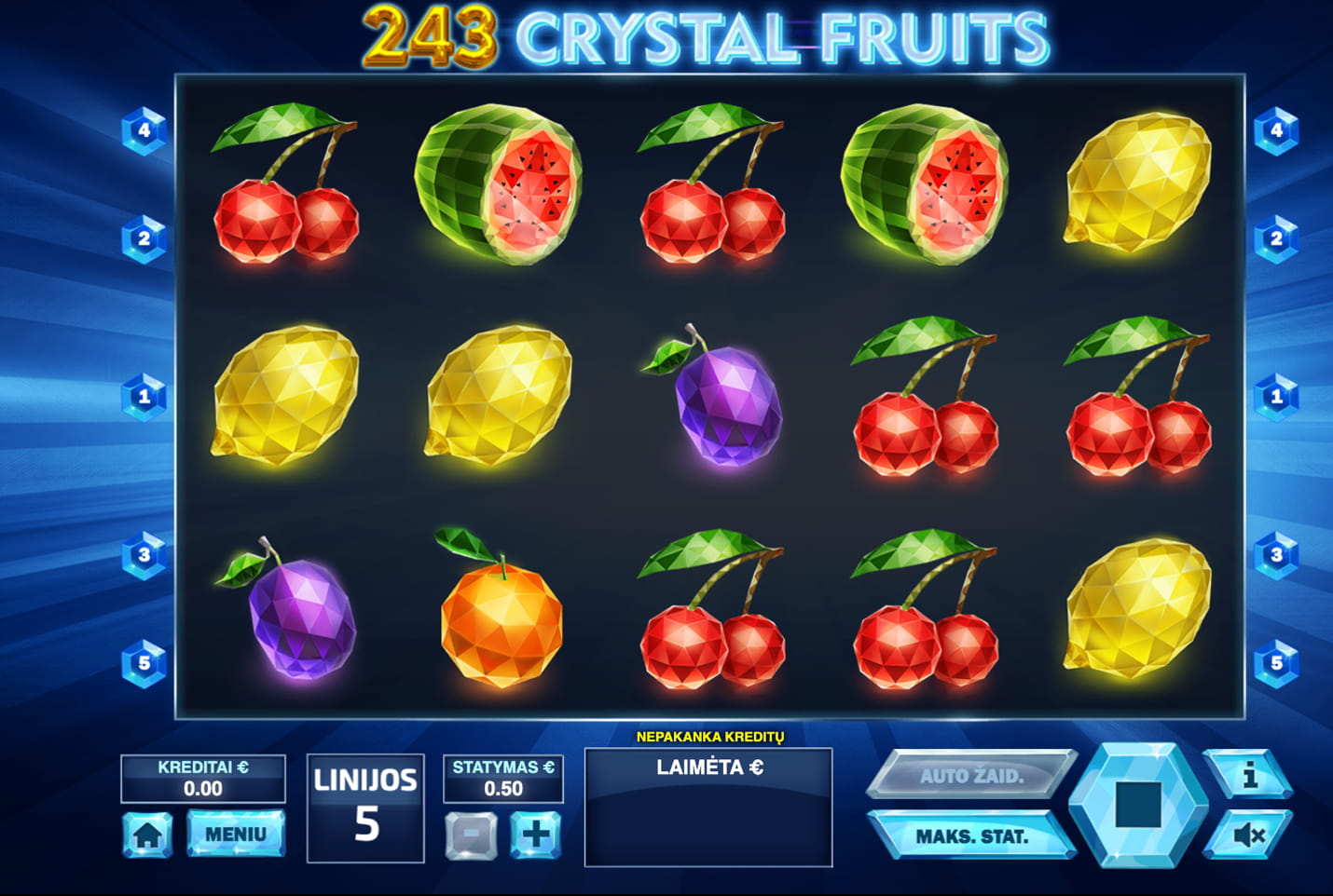 243 crystal fruits lošimo automato simboliai